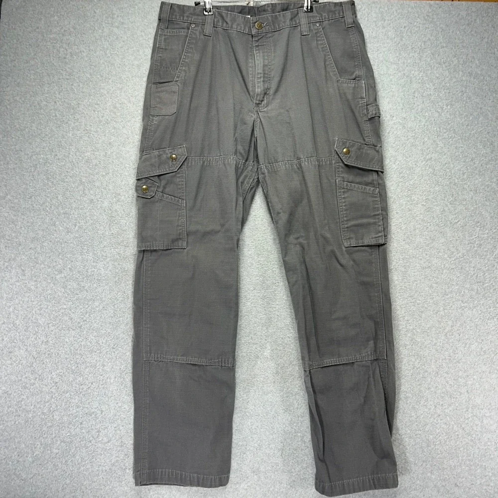 Carhartt Cargo Pants B342GVL Mens 37x33 Gray Cotton Ripstop Workwear Utility